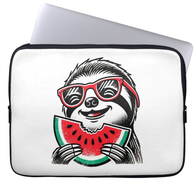 Cool Sloth Eating Watermelon Laptop Sleeve (Front)