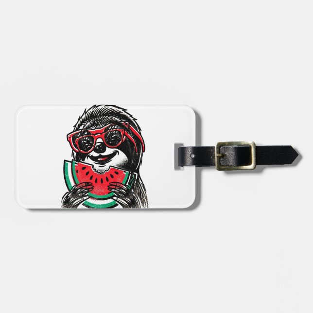 Cool Sloth Eating Watermelon Luggage Tag (Front Horizontal)
