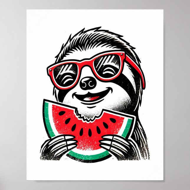 Cool Sloth Eating Watermelon Poster (Front)
