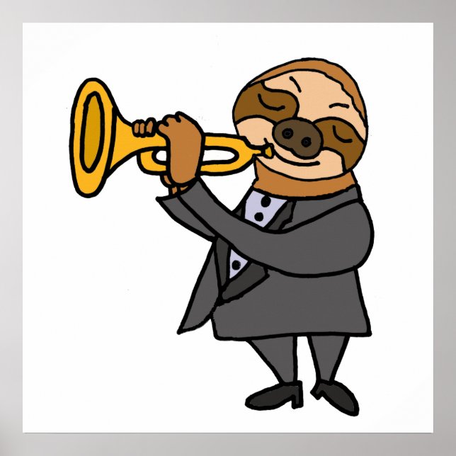 Cool Sloth Playing Trumpet Cartoon Poster (Front)