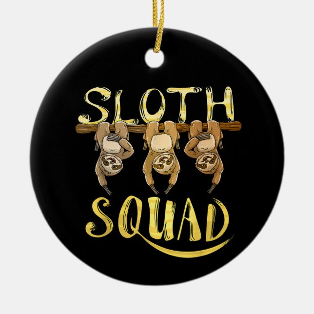 Cool Sloth Squad – Funny Lazy Animal Lover Design Ceramic Tree Decoration (Front)