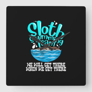 Cool Sloth Swimming Team Funny Animal Swimmer Square Wall Clock