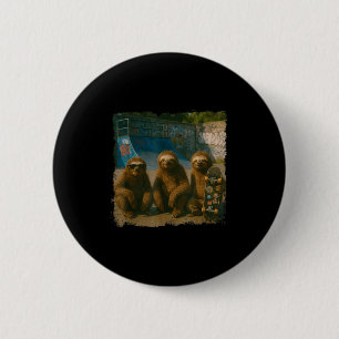 Cool Sloths Skatepark Vintage Photo  6 Cm Round Badge