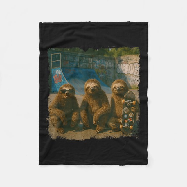 Cool Sloths Skatepark Vintage Photo  Fleece Blanket (Front)