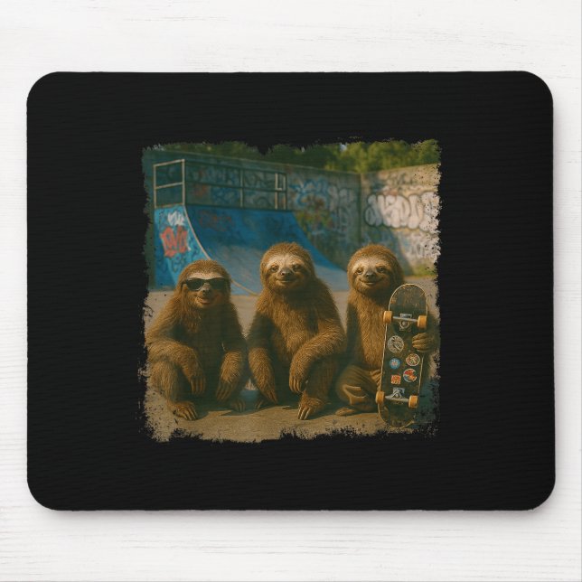 Cool Sloths Skatepark Vintage Photo  Mouse Mat (Front)