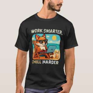 Cool Smart Fox on Beach with Laptop T-Shirt