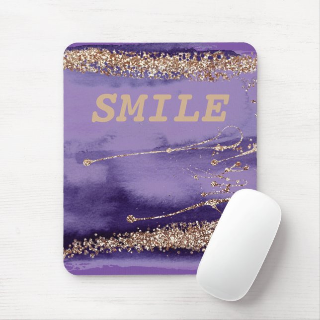 Cool Smile Gold Purple Sparkling  Mouse Mat (With Mouse)