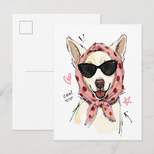 Cool Smiling Dog with Polka Dot Headscarf Postcard