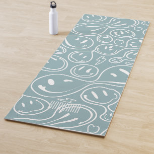 Cool Smiling Face Melting Smile Pattern Dusty Blue Yoga Mat