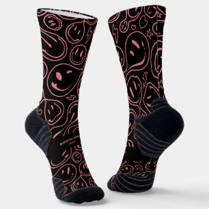 Cool Smiling Face Melting Smile Pattern Pink Socks