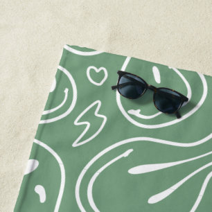 Cool Smiling Face Melting Smile Pattern Sage Green Beach Towel