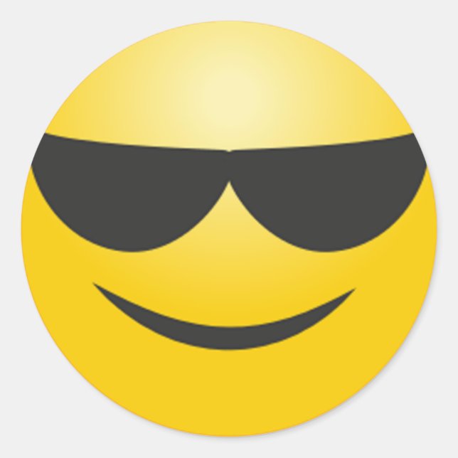 Cool smiling face with sunglasses funny emoji classic round sticker (Front)