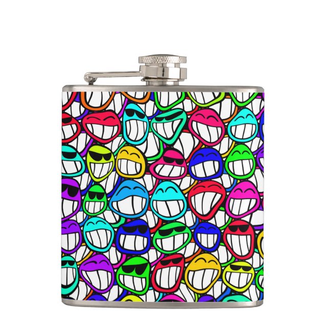 COOL SMILING FACES GROUP HIP FLASK (Front)