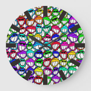COOL SMILING FACES GROUP LARGE CLOCK