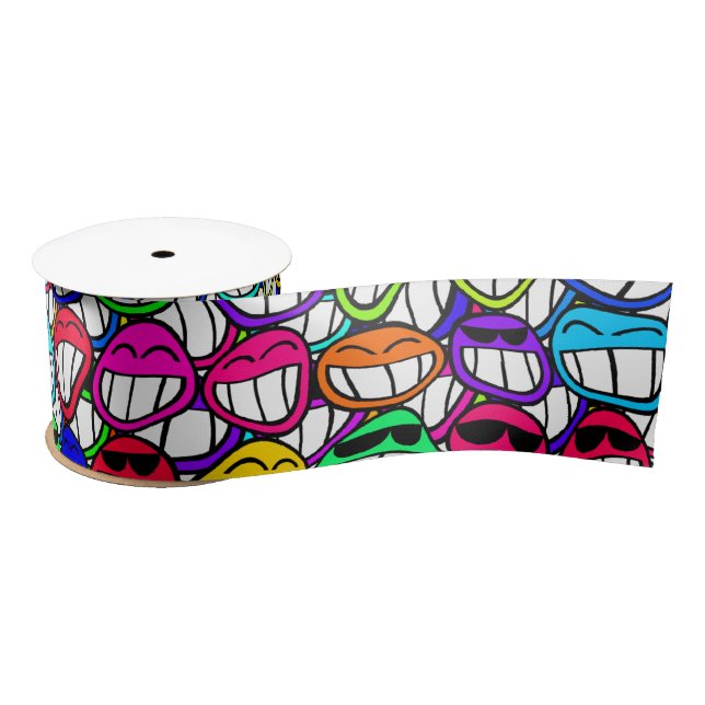 COOL SMILING FACES GROUP + your idea Satin Ribbon (Spool)