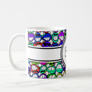cool smiling faces + monogram coffee mug