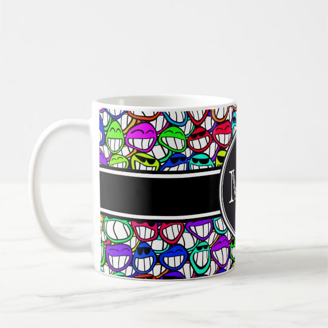 Cool Smiling Faces Pattern I + your monogram Coffee Mug (Left)