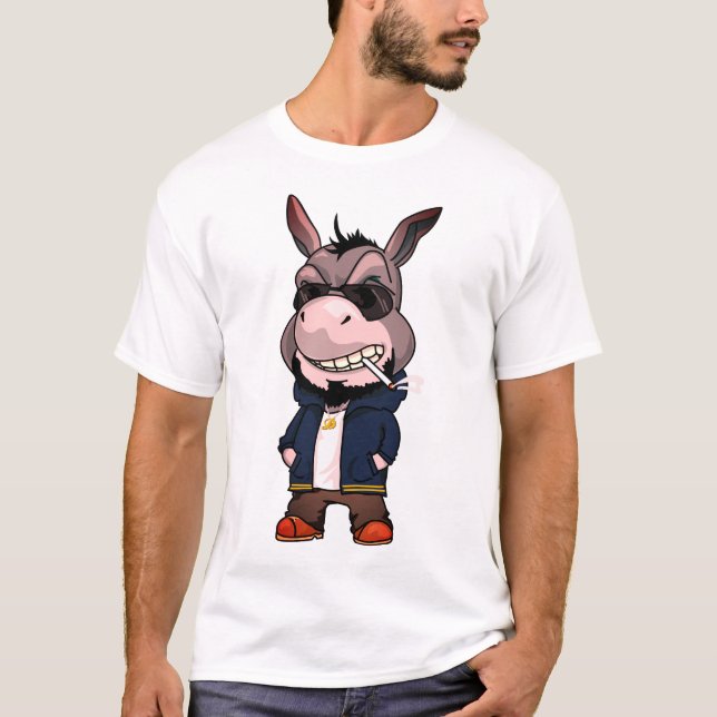 Cool Smoking Donkey Animal Cartoon T-Shirt (Front)