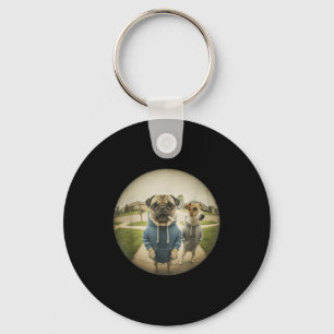 Cool smoking pug dog meme porch fisheye peephole key ring