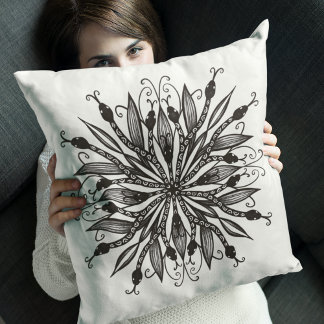 Cool Snakes Black And White Botanical Gothic Cushion