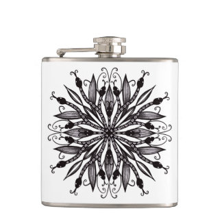 Cool Snakes Black And White Botanical Gothic Hip Flask