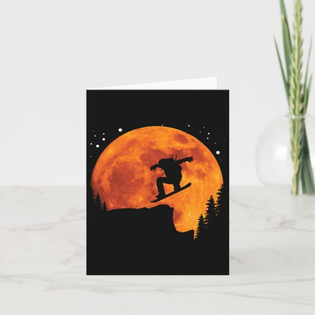 Cool Snowboard Snowboarder Cliff Jump To The Moon  Card (Front)