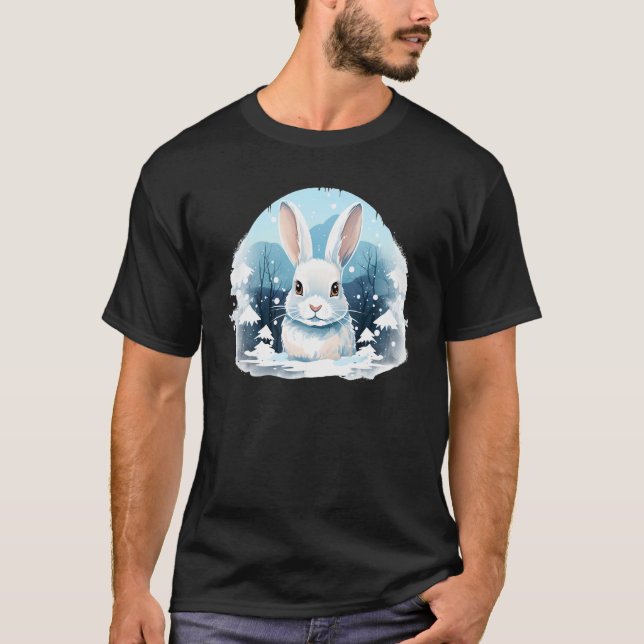 Cool Snowflakes Rabbits with Snow for Bunny Lovers T-Shirt (Front)