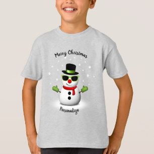 Cool Snowman Adorable Smirk Christmas Personalise T-Shirt