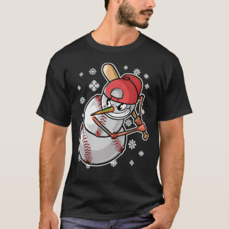 Cool Snowman Baseball Player Baseball Bat Christma T-Shirt