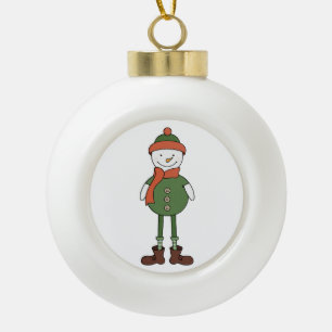 Cool Snowman Ceramic Ball Christmas Ornament