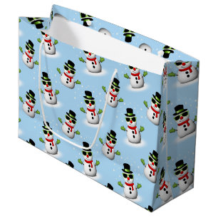 Cool Snowman Christmas Winter blue pattern Large Gift Bag