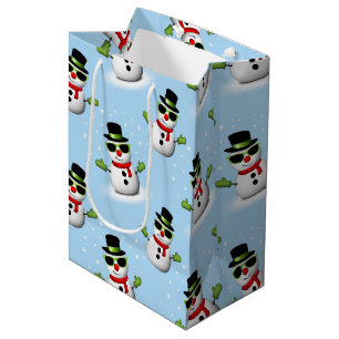 Cool Snowman Christmas Winter blue pattern Medium Gift Bag