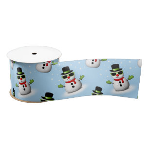 Cool Snowman Christmas Winter blue pattern Satin Ribbon