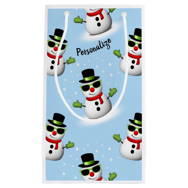Cool Snowman Christmas Winter blue pattern Small Gift Bag (Front)