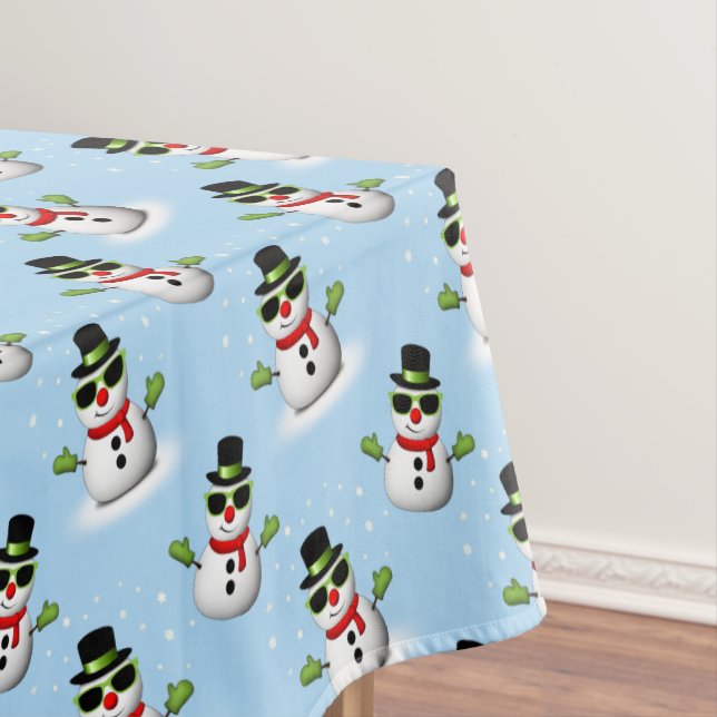 Cool Snowman Christmas Winter blue pattern Tablecloth (In Situ)