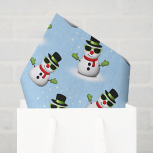 Cool Snowman Christmas Winter blue pattern Tissue Paper