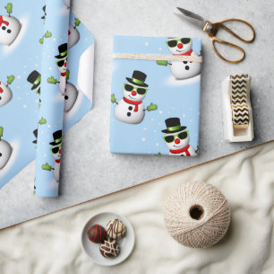 Cool Snowman Christmas Winter blue pattern Wrapping Paper