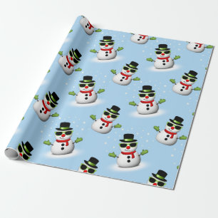 Cool Snowman Christmas Winter blue pattern Wrapping Paper