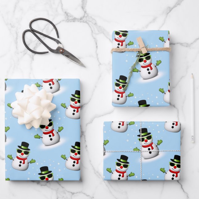 Cool Snowman Christmas Winter Holidays pattern Wrapping Paper Sheet (Front)