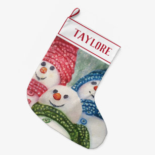Cool Snowman Family Large Christmas Stocking