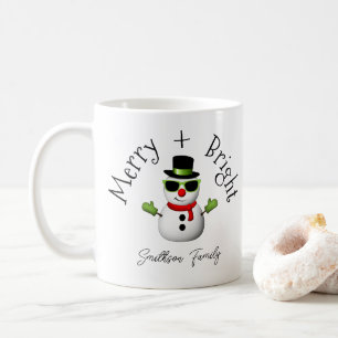 Cool Snowman Merry Bright Christmas Custom Family  Coffee Mug