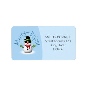 Cool Snowman Merry Bright Christmas Custom Family Label
