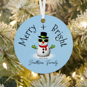 Cool Snowman Merry Bright Christmas Custom Family  Metal Tree Decoration