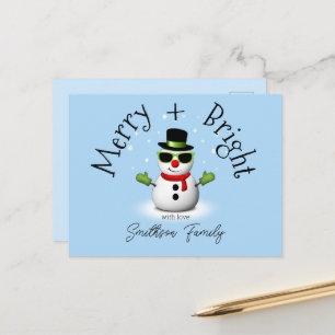 Cool Snowman Merry Bright Christmas Custom Family Postcard