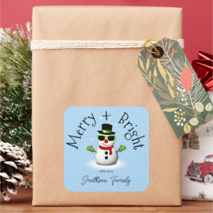 Cool Snowman Merry Bright Christmas Custom Family Square Sticker