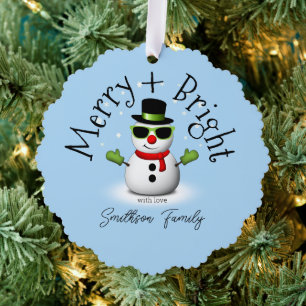 Cool Snowman Merry Bright Christmas Custom Family Tree Decoration Card