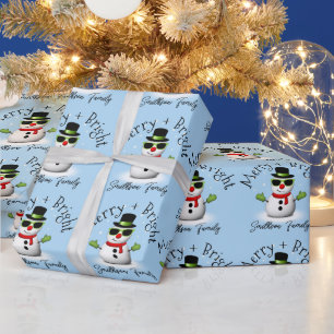 Cool Snowman Merry Bright Christmas Custom Family Wrapping Paper