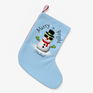 Cool Snowman Merry Bright Christmas Custom name Small Christmas Stocking