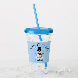 Cool Snowman Merry Christmas Custom Family name Acrylic Tumbler
