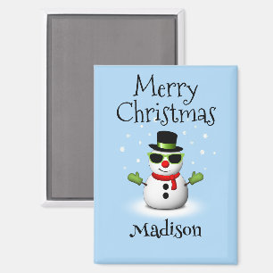 Cool Snowman Merry Christmas Winter Custom name Magnet